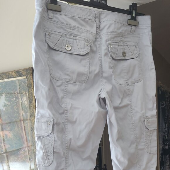 C13  Bling Cargo Pants w/ roll-up cuffs 6 Pockets Stretchy White House Black Mkt - Picture 3 of 11